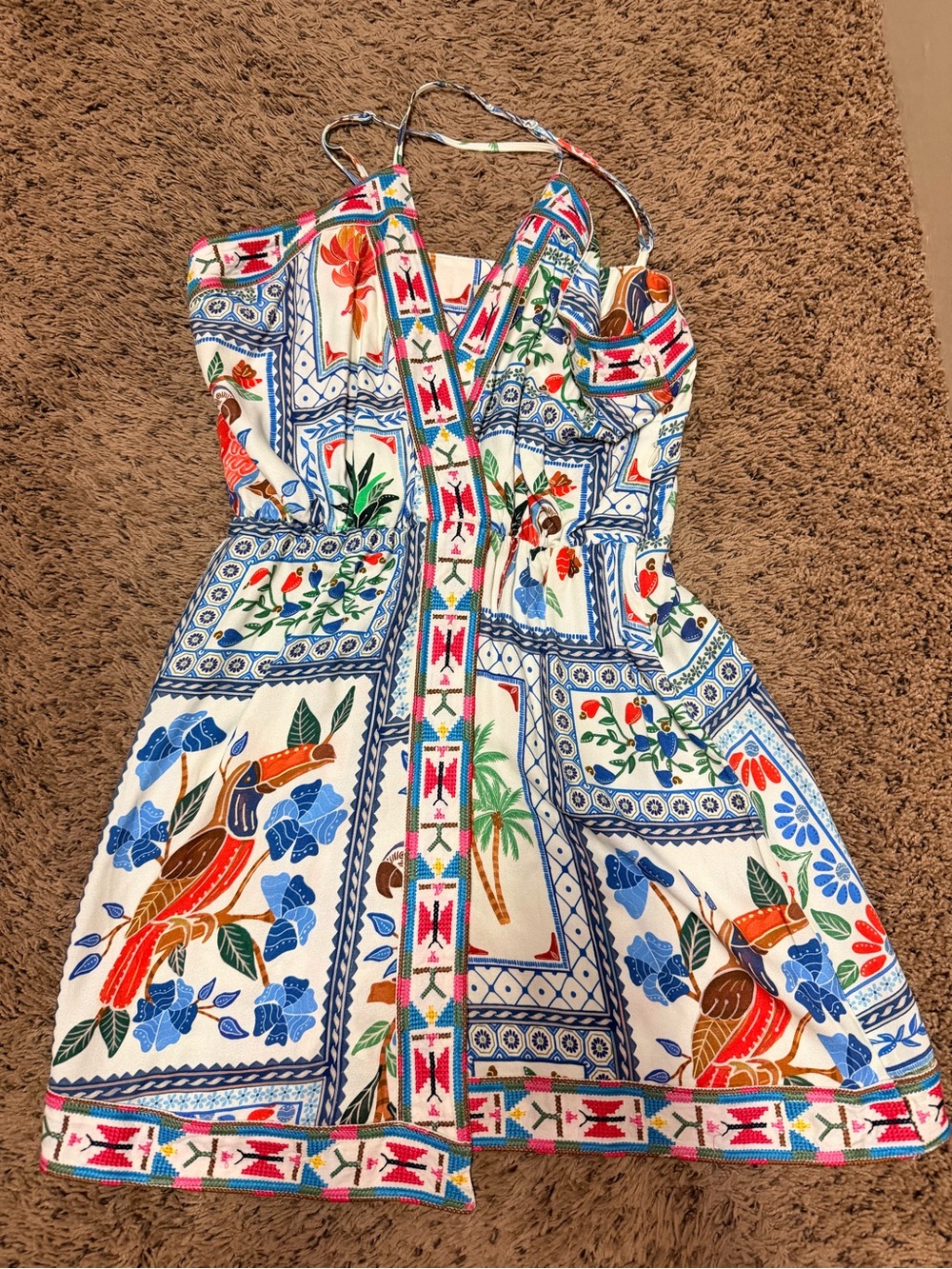 FARM Rio White Tropical Print Mini Dress with Blue, Green & Red Accents - Picture 3 of 3